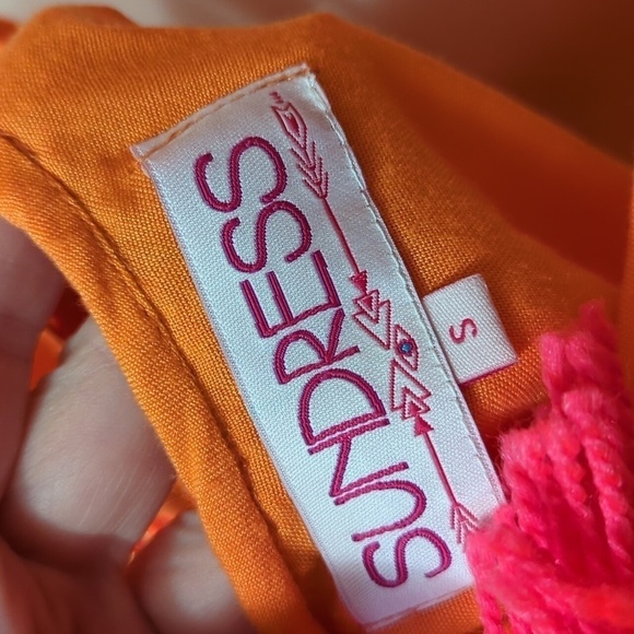 SUNDRESS Indiana Basic Dress Frill  Tassel Orange Oversized Ruffled Dress S - Picture 8 of 11